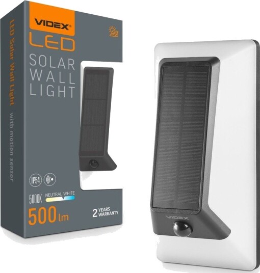 Videx 500lm Solara LED vegglampe med sensor   IP54 5000K sort solcelle utendørs   Kulør : Nøytral