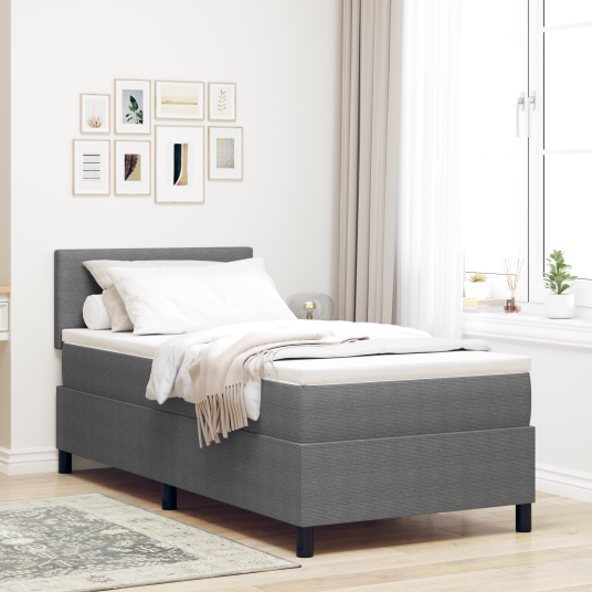 Box Spring Seng med Madrass & LED Lys Grå 90x200 cm Fløyelsstoff