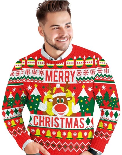"Merry Christmas" Julegenser med Forskjellige Julemotiver til Herre X Large