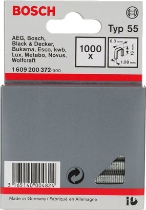Bosch Powertools Bosch 1609200372 Pakke Med Stifter 1,6 Cm Festing 6 Mm 1000 Stifter Rustfritt Stål