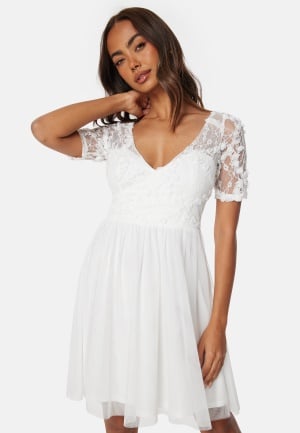 Bubbleroom Occasion Floral V-Neck Short Dress White 42