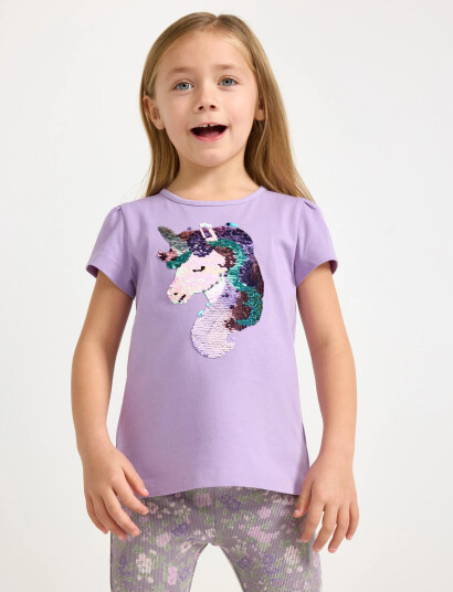 Lindex Short Sleeved Top With Reversible Sequins Motif Purple 104