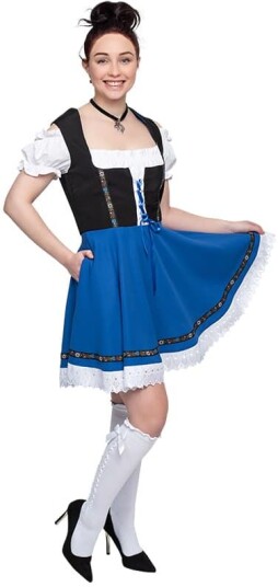 Haus Huberts V.O.F Oktoberfestkjole Didi Kort, Svart med blått skjørt, Str. 40