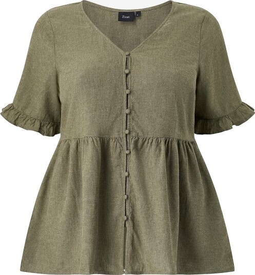 Zizzi Linbluse vLina S/S Grønn