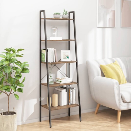 vidaXL Gulvhylle 5 etasjer m?rkebrun og svart 56x35x174 cm vidaXL Gulvhylle 5 etasjer m?rkebrun og svart 56x35x174 cm