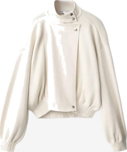 Mango Knitted Bomber Jacket LIGHT BEIGE L Mango Knitted Bomber Jacket LIGHT BEIGE L