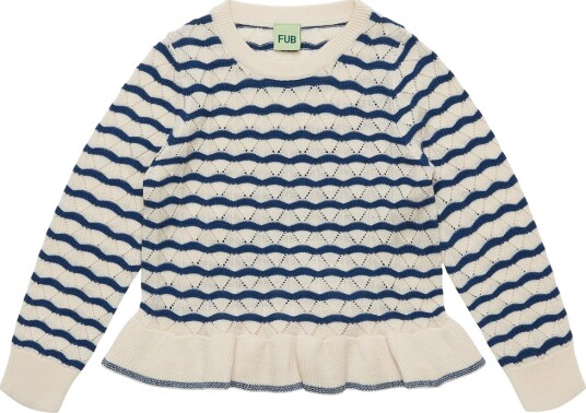 FUB Genser   Strikk   Hullmønster   Ull   Ecru/Deep Indigo   FUB   130   Genser Blå Hvit