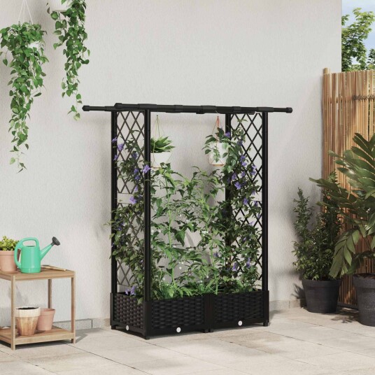 vidaXL Hevet Bed med Trellis og Tak Svart 122,5 x 40 x 121 cm PP
