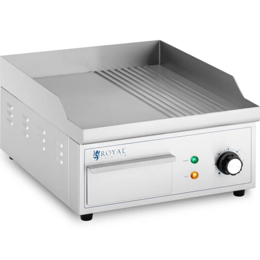 Royal Catering Elektrisk flatgrill  360 x 380 mm  Ribber + Flat  2.000 W 10012027