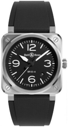 Bell & Ross Herreklokke BR03A BL ST/SRB BR 03 Sort/Gummi