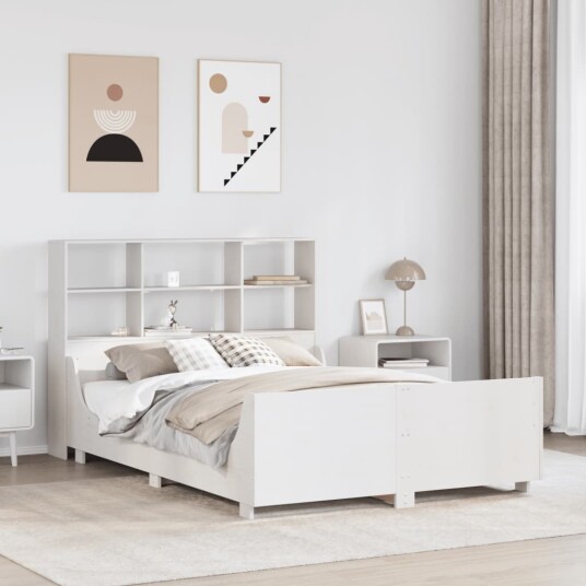 Seng med bokhylle uten madrass hvit 120x200 cm heltre