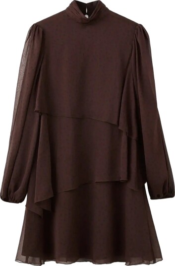 Mango Polka Dot Dress With Ruffles   BROWN   L