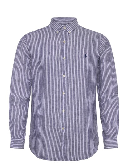 Polo Ralph Lauren Slim Fit Striped Linen Shirt Blue L Polo Ralph Lauren Slim Fit Striped Linen Shirt Blue L