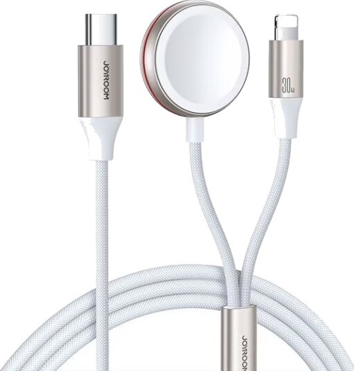 Joyroom 2-i-1 Magnetisk Lader med Lightningkabel til Apple Watch 1,5m Hvit