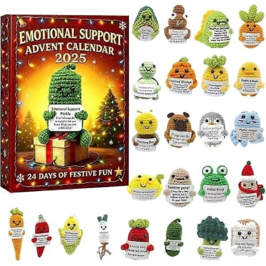 2026 Adventskalender for emosjonell støtte Juleheklet Adventskalender med 24 2D Heklede Akrylpynt Stressreduserende Sett