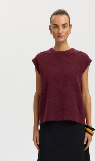 Selected Femme Lulu Short Sleeve Knit Vest Burgunder XXL