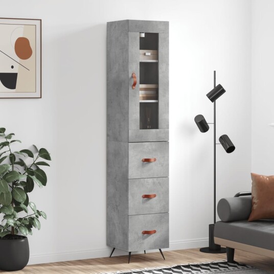vidaXL Highboard betonggrå 34,5x34x180 cm konstruert tre 8720845486358