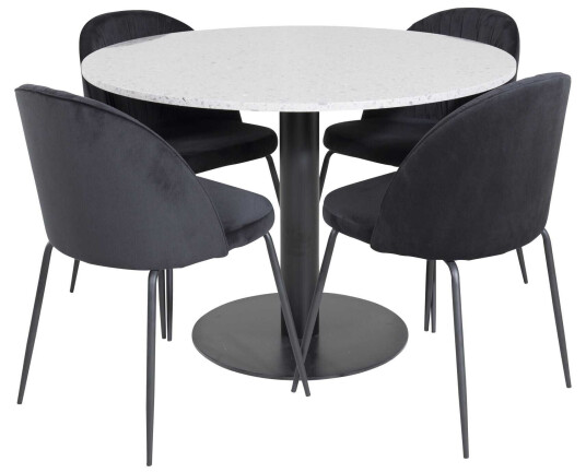 Venture Design Razzia & Wrinkles spisegruppe Grå/svart 4 st stoler & bord 106 cm