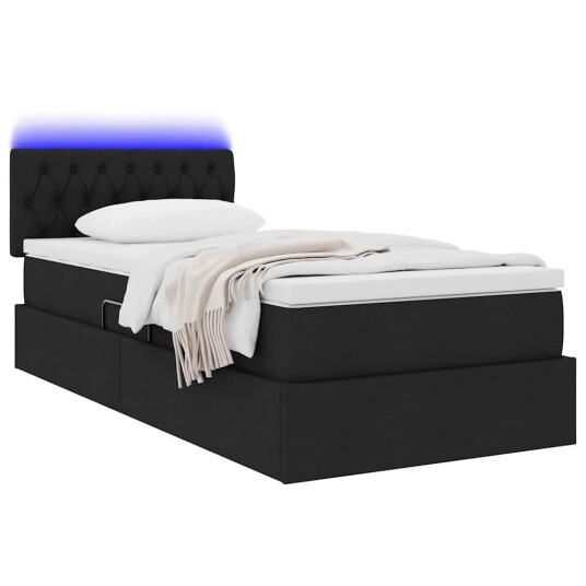  Seng med lagring og LED med madrass Svart 90 x 190 cm stoff