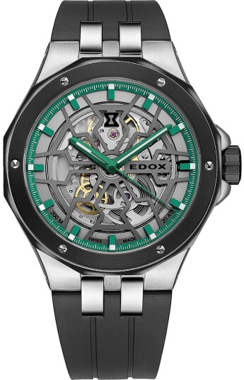 Edox Herreklokke 85303 3NN VB Delfin Sort/Gummi Ø43 mm