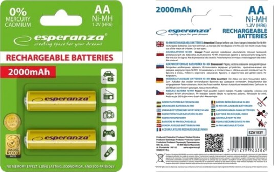 Esperanza Batteri 2 X Aa-Type Nimh 2000 Mah Gul EZA103Y