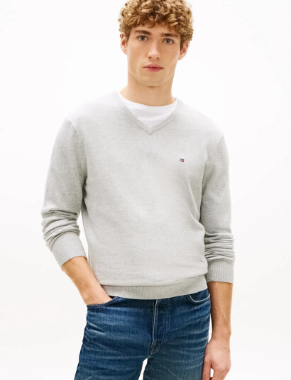 Tommy Hilfiger Essential Cotton V Neck Grey S
