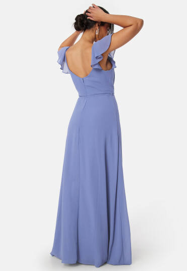 Bubbleroom Occasion Butterfly Sleeve Draped Chiffon Gown Dusty blue 38