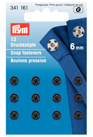 Trykknapper til å sy på 12 stk x 6 mm svart
