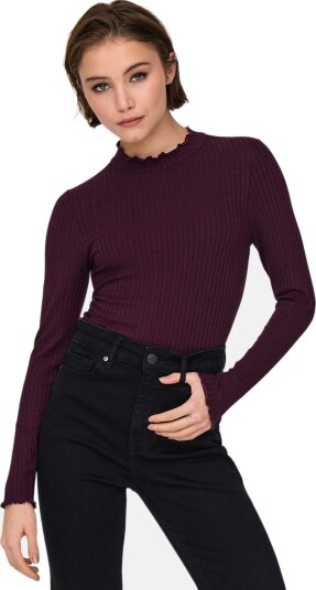 JDY Jdyfransiska Life L/S Hi Nck Top Jr Noos   Burgundy   M