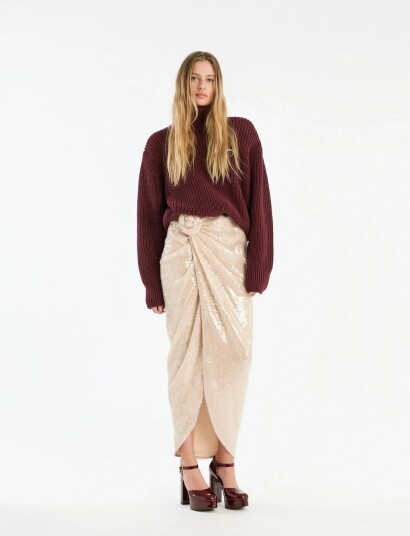ROTATE Birger Christensen Knit Turtleneck Jumper - Burgundy - XL