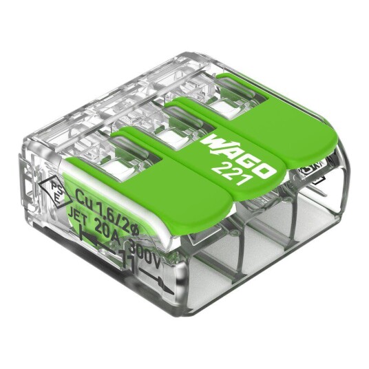 Wago Koblingsklemme 221 Grønn 3-Vejs 0.2-4mm²