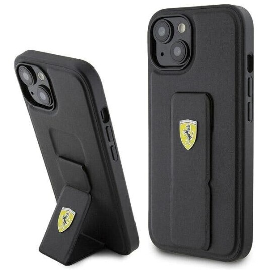 Ferrari Fehcp15sgspsik Iphone 15 / 14 / 13 6.1" Black/Black Hardcase Grip Stand Metal Logo