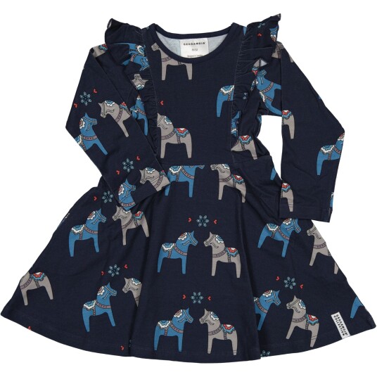 Geggamoja Bamboo Flared Dress Navy Dala Horse Navy 98/104 Geggamoja Bamboo Flared Dress Navy Dala Horse Navy 98/104