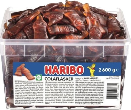 Haribo Cola Flasker 2,6 Kg I Plastbøtte Haribo Cola Flasker 2,6 Kg I Plastbøtte