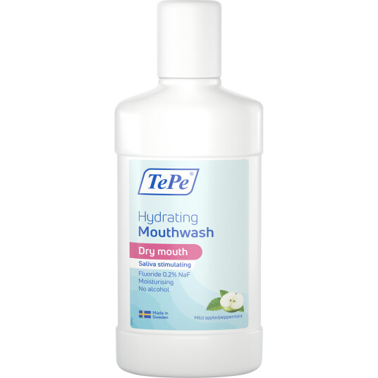 Munnvann Tørr munn TePe Hydrating Mild Apple & Peppermint 500 ml.