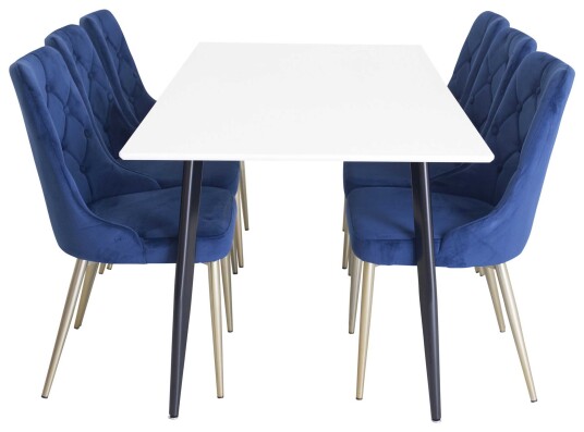 Venture Design Polar & Velvet spisegruppe Hvit/blå 6 st stoler & bord 180 x 90 cm