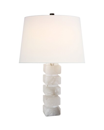 Square Chunky Stacked bordslampa alabaster/linne