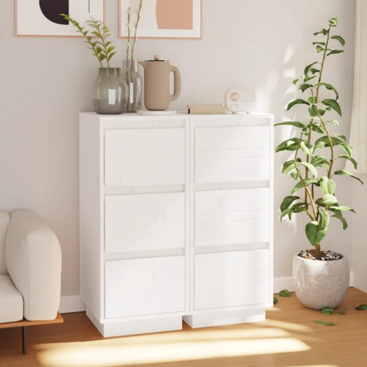vidaXL Skjenker 2 stk hvit 32x34x75 cm heltre furu