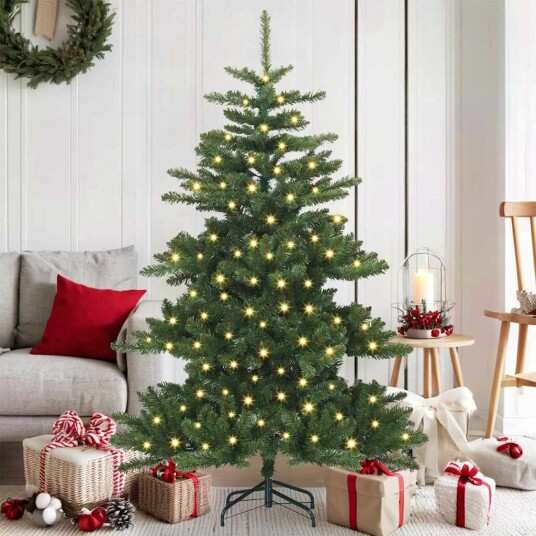 Kunstig sammensatt juletre med 150 LED med stativ 150 cm PVC Kunstig sammensatt juletre med 150 LED med stativ 150 cm PVC