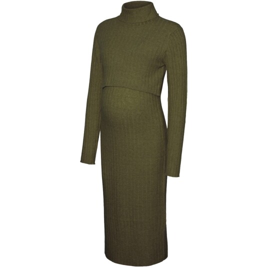 Mama;licious Winter Moss Melange Mlsuniva June Ls Strikk Midi Kjole 2F Noos XL