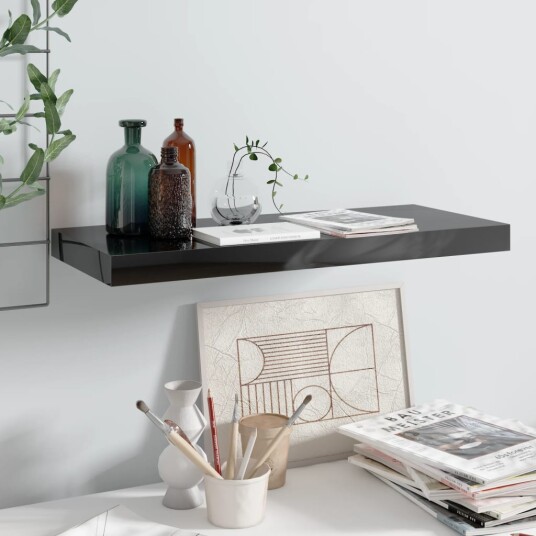 vidaXL Flytende vegghylle h?yglans svart 60x23,5x3,8 cm MDF vidaXL Flytende vegghylle h?yglans svart 60x23,5x3,8 cm MDF