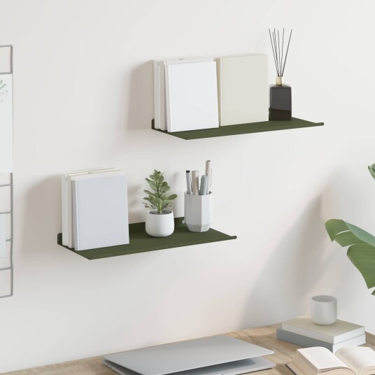 vidaXL Flytende hylle 2 pcs Olivengrønn 40 x 18 x 2,5 cm Stål