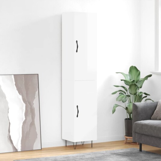 vidaXL Highboard høyglans hvit 34,5x34x180 cm konstruert tre 8720845482411
