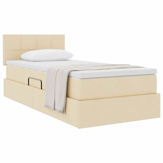 Seng med lagring og madrass Creme 90 x 190 cm Konstruert tre