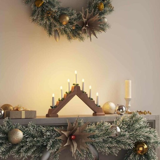Juledlysbro med 7 LED Brun 39,5 x 5 x 29 cm Massiv furu