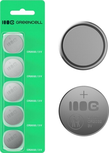 Green Cell Litiumknappcellebatteri CR2032 3V 220mAh, 5-pakning