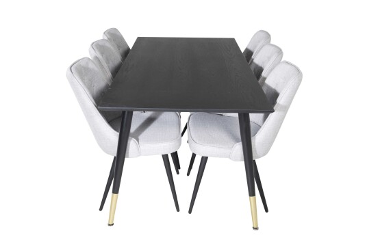 Venture Design Dipp & Velvet spisegruppe Svart/grå 6 st stoler & bord 180 x 90 cm