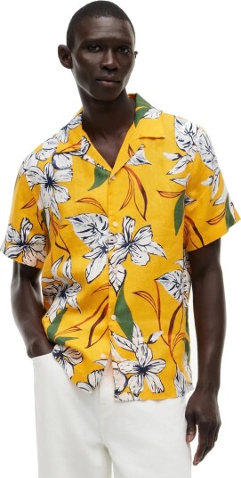 Tommy Hilfiger Linen Resort Prt Ss Rf Shirt Yellow M Tommy Hilfiger Linen Resort Prt Ss Rf Shirt Yellow M