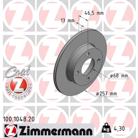 Bremseskive ZIMMERMANN 100.1048.20