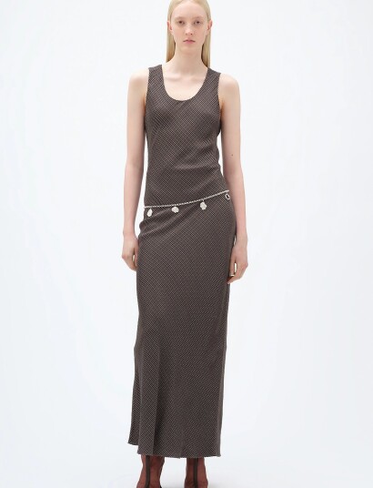 REMAIN Birger Christensen Maxi Check Dress Brown 38